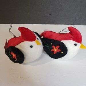 2 Pretty Ganz Christmas Red Cardinal Plush Tree Ornaments 5" Stuffed Bird Soft